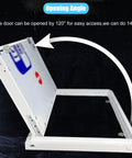 Custom Fit Lockable Wall Access Panel Hidden Inspection Hatch with Heavy Duty Aluminum Frame showing 120° opening angle for easy access.