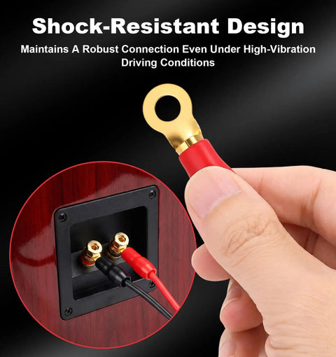 Heavy Duty 4 Gauge Copper Wire Connectors Plus Red And Black Ring Terminals For Battery Cable Adapters with shock-resistant design.