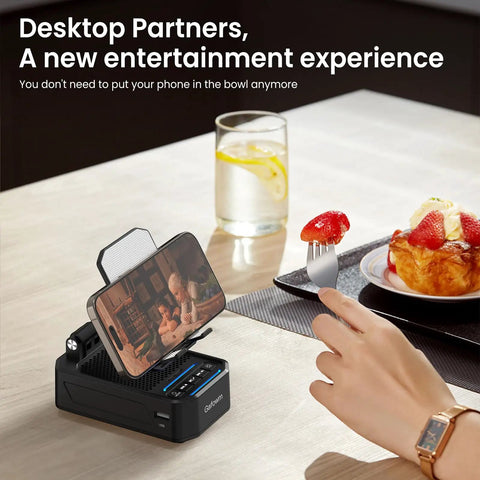 Cell Phone Stand With Instant Wireless Induction Speaker 1 Second Connection And No Pairing Needed All In One Desk Gadget