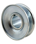 Two Point Five Inch Outer Diameter One Groove Web Sheave V Belt Pulley Seven Eighths Bore Carbon Steel Zinc Plated Built Tough Rugged Shop Ready For A 4L And 3L Belts Motor Pulley in photo of product side view.