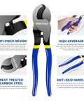 2 Pack Heavy Duty Cable Cutters With 10 Inch High Leverage Design For Smooth Slicing Of Battery Copper And Aluminum Wire built tough with anti-pinching design.