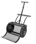 Walk Behind Or Towable Compost Spreader With 24 Inch Spreading Width Four Height Adjustable Push And Tow Handle Powder Coated Steel Drum Heavy Duty Peat Moss And Grass Seed Roller For Yard Work And Lawn Care And Planting