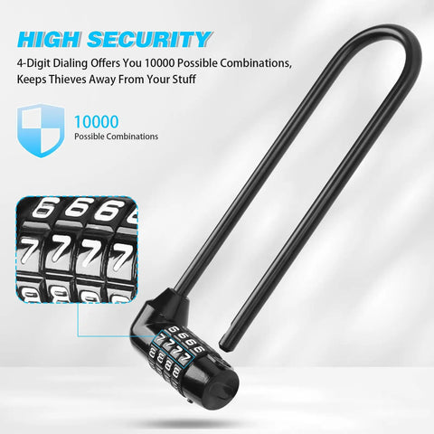 Close-up of Beefy 4 Digit Padlock Set With 6.3 Inch Long Shackle Waterproof Resettable Code Lock showing dials and long shackle.