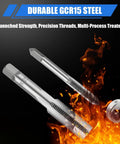Pro Grade All In One Metric Tap And Die Set Kit With Storage Case M2 To M18 Thread Repair showing steel taps with fire background