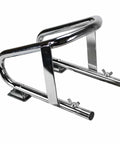 Deluxe Chrome Motorcycle Wheel Chock For Tires Up To 5.5 Inches Wide With Fixed Brackets And Tool Free Removal Mount Heavy Duty Stand