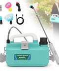 Powerful Battery Powered Sprayer 1.35 Gallon 4000mAh Electric Garden Sprayer shown with 5 mist nozzles and rechargeable handle