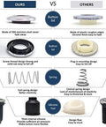Comparison of long stainless steel brushed nickel air switch kit vs alternatives, showing components like button lid, spring, and silicone pad.
