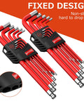 18 Piece Magnetic Allen Key Set With Ball End Hex Keys And Torque Handle showing metric and SAE sizes with red protective case.