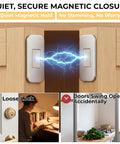 Ultra Thin Cabinet Magnets 8 Pack No Fuss Closure With Adhesive Door Catch shown in use on wooden cabinet