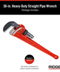 Beefy 36-Inch Straight Pipe Wrench For Heavy-Duty Plumbing Jobs With Floating Hook Jaw, Ductile Iron Housing, I-Beam Handle
