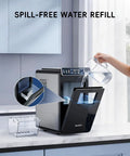 Ultra Slim Countertop Ice Maker With Full Color Panel showing spill-free water refill and LED display in home kitchen