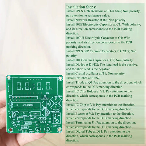 Hands On Soldering Practice Kit For A 4 Bit Clock Project With DIY Electronics Kit Included Alarm Countdown Stopwatch Functions And Clear English Instructions For Beginners And Hobbyists, green PCB with display and components