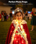 Child wearing a crown and sash wrapped in 14 Pack Battery Operated LED Fairy Lights On 7ft Silver Wire Waterproof Twinkle String Lights