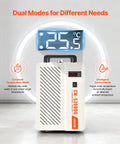 Solid Industrial Water Chiller With 5460 BtuH Cooling Output And Built In Compressor For CO2 Laser Engines Up To 150W Plus CNC Coolant Systems showing temperature display and controls.