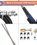 Universal Parking Brake Cable Complete Kit For Lokar Floor Mount showing cable ends, hardware, and fittings for installation.