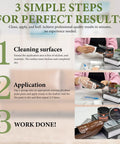 Premium Leather Recoloring Balm And Color Restorer Smooths Faded Couches Furniture Car Seats With Zero Hassle Scratch Repair Blend In Warm Tan Tone To Save Your Gear Fast application steps on a coffee table with shoes.