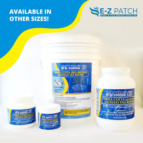 Saltillo Tile Repair Kit For DIY Fixes Terra Cotta Tile Filler In Red Brown 1 Pound Easy Mix With Water For Long Lasting Crack And Chip Repair In Rustic Bathrooms And Floors in various container sizes.