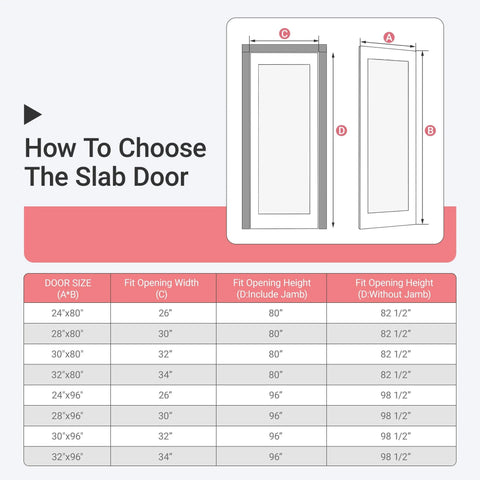Diagram showing measurements guide for 32 By 80 Inch Frosted Glass Slab Door With Sleek 1 Lite Glass, French Interior Style, Pre-Assembled Solid Wood Barn Door