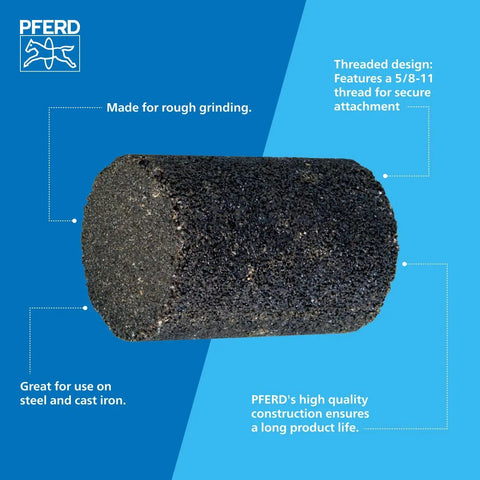 Side view of PFERD Type 18 grinding plug, 2x3 in, 5/8-11 thread, 16 grit aluminum oxide