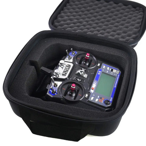 Open Grab And Go FPV Transmitter Bag For RC Controllers And Drones Carry Case with controller inside, showing padded interior.