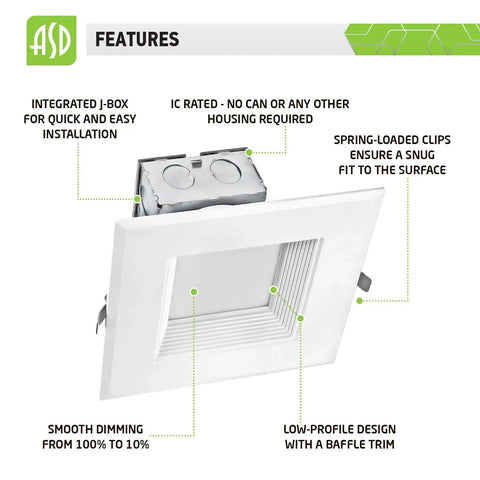 12 Pack 6 Inch LED Square Recessed Lights With Integrated Junction Box 3000K Warm White 15W 950LM Dimmable Canless Downlights With Baffle Trim Wet Location IC Rated Energy Star ETL Certified Sweet Value, featuring integrated J-box and baffle trim