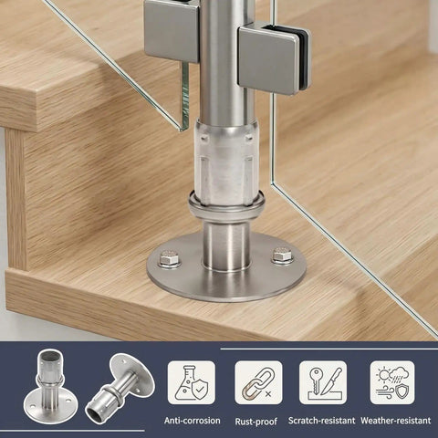 Mezchi Four Pack Adjustable Stainless Steel Flanged Feet For Three And A Half Inch Diameter Round Base Leveling Furniture Legs Beefy Heavy Duty 1500 Pound Capacity Cabinets Closet Rod Flange Holder For One And Five Eighth Inch Tubing