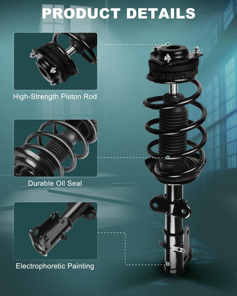 Front Pair Complete Strut Assemblies And Shock Absorbers For 2008 2009 2010 2011 2012 2013 2014 2015 Chrysler Town And Country And Dodge Grand Caravan Upgrade Ride Quality, showing high-strength piston rod and durable oil seal details.