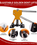 97 Piece Car Dent Repair Kit With Golden Lifter, Slide Hammer T-Bar, Bridge Puller, Paintless Dent Removal Tools, golden lifter close-up