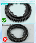Comparison of old and new Beefed Up 50T M1.0 Hardened Steel Spur Gear With 20T Pinion Gear Upgrade Kit For Traxxas RC Cars.