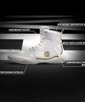 Mayweather Champ Boxing Shoes For Men And Women Unisex White Gold mid-height with mesh panels and bespoke outsoles for stability
