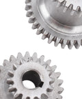 Top Shelf Heavy Duty Mini Lathe Gear Set High Low Speed Transmission Kit With Motor Belt Pulley showing two metal gears.