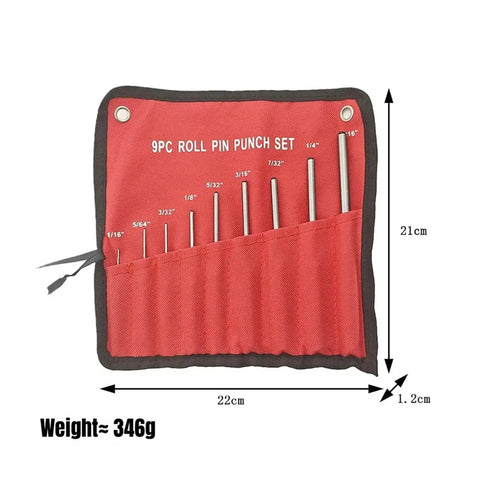 Premium 9-Piece Steel Round Head Punch Set For Guns with Multi Size Grip Roll Pins And Hollow End Starter Chisels To Disassemble Fast Safe Tool Kit red roll pin pouch