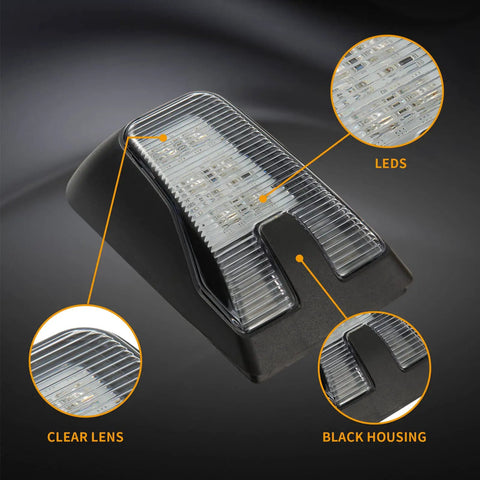 Clear lens and black housing of LED Side Marker Lights For Volvo VNL Trucks 2018 2019 2020 2021 2022 2023 12V Waterproof DOT Approved