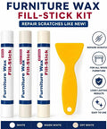 No Sweat Wood Repair Sticks Set Packed With Three Easy White Tones For Lightning Fast Furniture Fixes and scraper tool.
