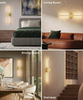 JTsupliight Wall Sconces Set of Two, 22.17" Rechargeable Wall Lights, Gold displayed in various room settings.
