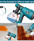 Boss Level Cordless Paint Sprayer Built Tough For Makita 18V Batteries 1000Ml Hvlp Tank showing rotatable suction pipe for angled spraying.