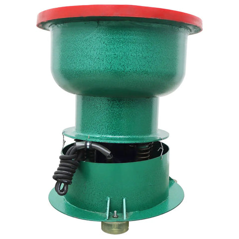 No Sweat Heavy Duty 40L Vibration Polishing Machine For Metal Hardware Parts Quick Deburring And Chamfering Tool, green drum with red top.