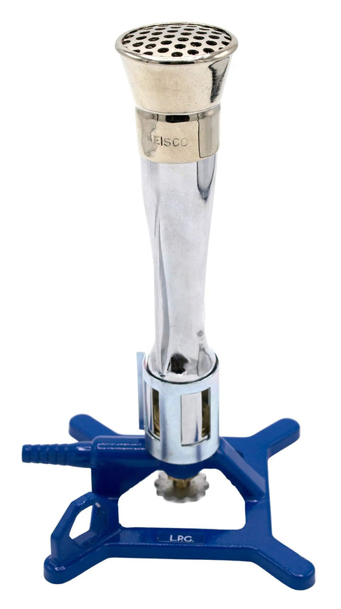 Meker Bunsen Burner For LPG And Butane, Pro Grade Lab Burner With Adjustable Air Flow, cast iron base, blue handle