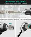 Impact Bolt Extractor Set For Stripped Rounded Bolts And Lug Nuts, Three-Eighths Inch Drive, showing 3/8 in drive attachment