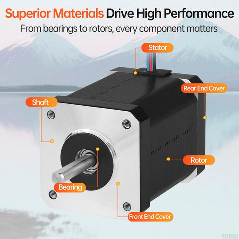 YEJMKJ NEMA 17 bipolar 2-phase stepper motor, 60mm frame, silver front plate, protruding shaft