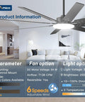 Dope 72 Inch Ceiling Fan With Lights Remote Control Dimmable 3CCT Black Modern Ceiling Fan in a living room setting