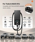 Top Shelf Level 2 Electric Charger 50 Amp 240V Nacs Plug Hardwired with vehicle compatibility for Tesla and NACS EVs.