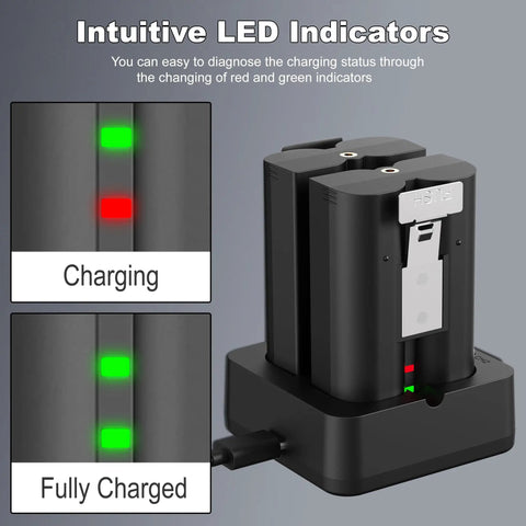 Heavy Duty Rechargeable Battery For Ring Doorbell Camera 2 Pack 7200mAh with LED indicators showing charging status.