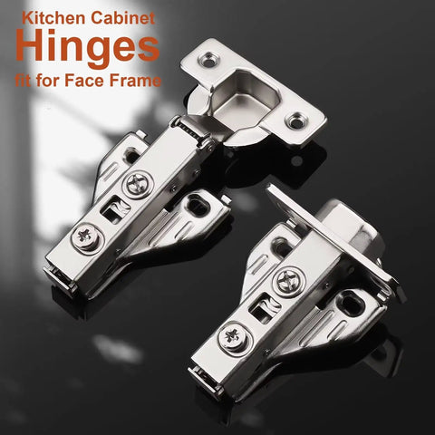 Premium Concealed No Sweat Easy Setup Soft Close Kitchen Cabinet Hinges For American Face Frame Doors visible from top on a reflective surface.