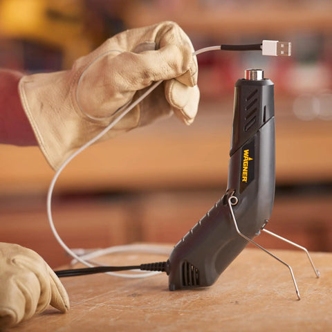 Dual Temperature Heat Gun For Do It Yourself Projects, 680F High Heat And 450F Low Heat, Hands Free Stand, in use