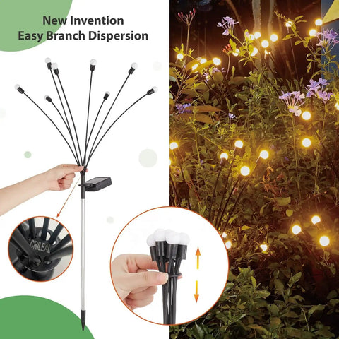 Solar Powered Firefly Lights 8 LED Outdoor Garden Lights Waterproof With Swaying Starburst Motion And Warm White Glow setup