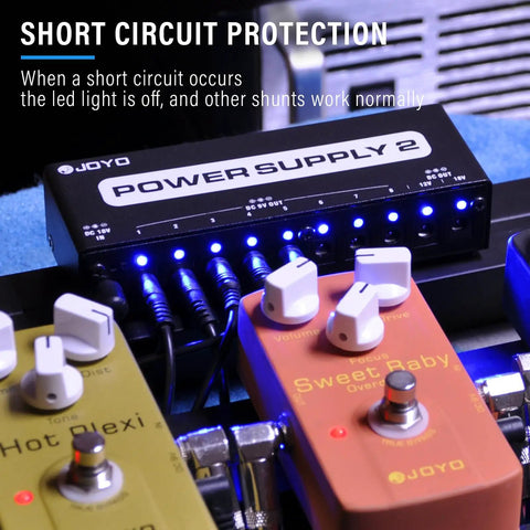 Guitar Pedal Power Supply With 10 Isolated Outputs 9V 12V 18V Options For Distortion Reverb Chorus Stompboxes on pedalboard