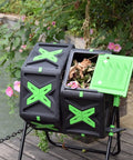 Dual Chamber Tumbler Compost Bin With 140L Capacity Outdoor Garden No Sweat Spin Rotation Sturdy Steel Frame in use