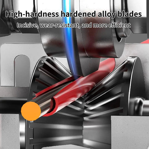 Close-up of high-hardness hardened alloy blades in Powerful Drill Powered Electric Wire Stripping Machine For Copper Scrap Recyclers Automatic Cable Peeling Tool Remove Insulation Fast.