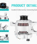 13341 Heavy Duty Alternator Replacement For Jeep Cherokee Grand Cherokee Wrangler Dodge Dakota Comanche TJ Series 1991-1998 With 2.5L And 4.0L Engines, featuring aluminum housing and wear-resistant pulley.